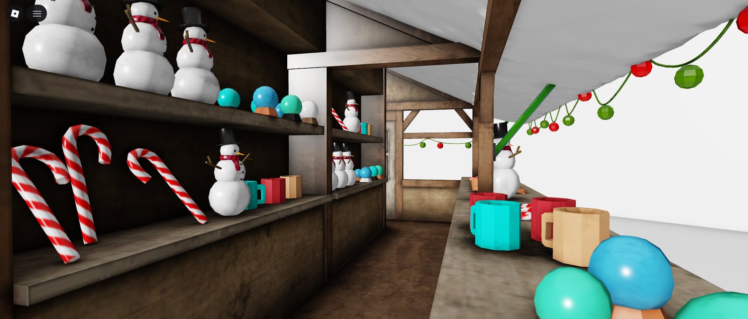 Realistic Christmas market booth with wooden frame