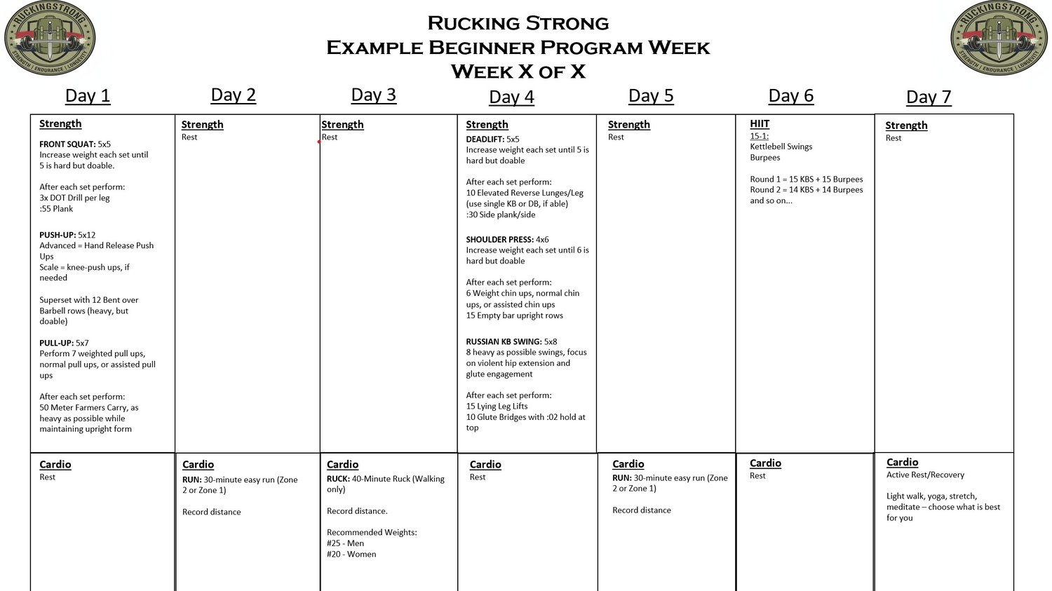 Sample Rucking Program RuckingStrong 8-Week Beginner Program - Payhip