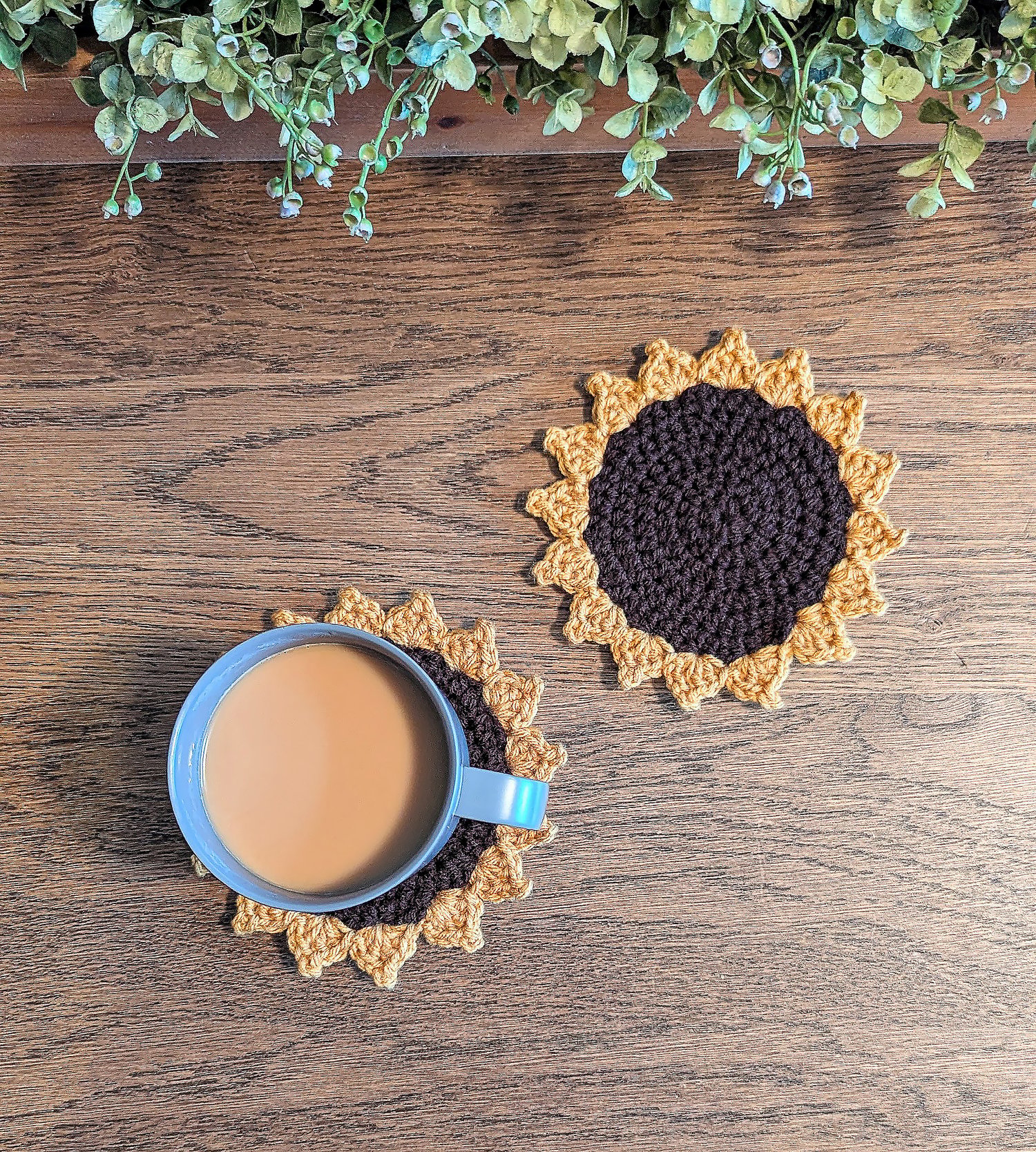 Sunflower Coaster on Table wit Coffee