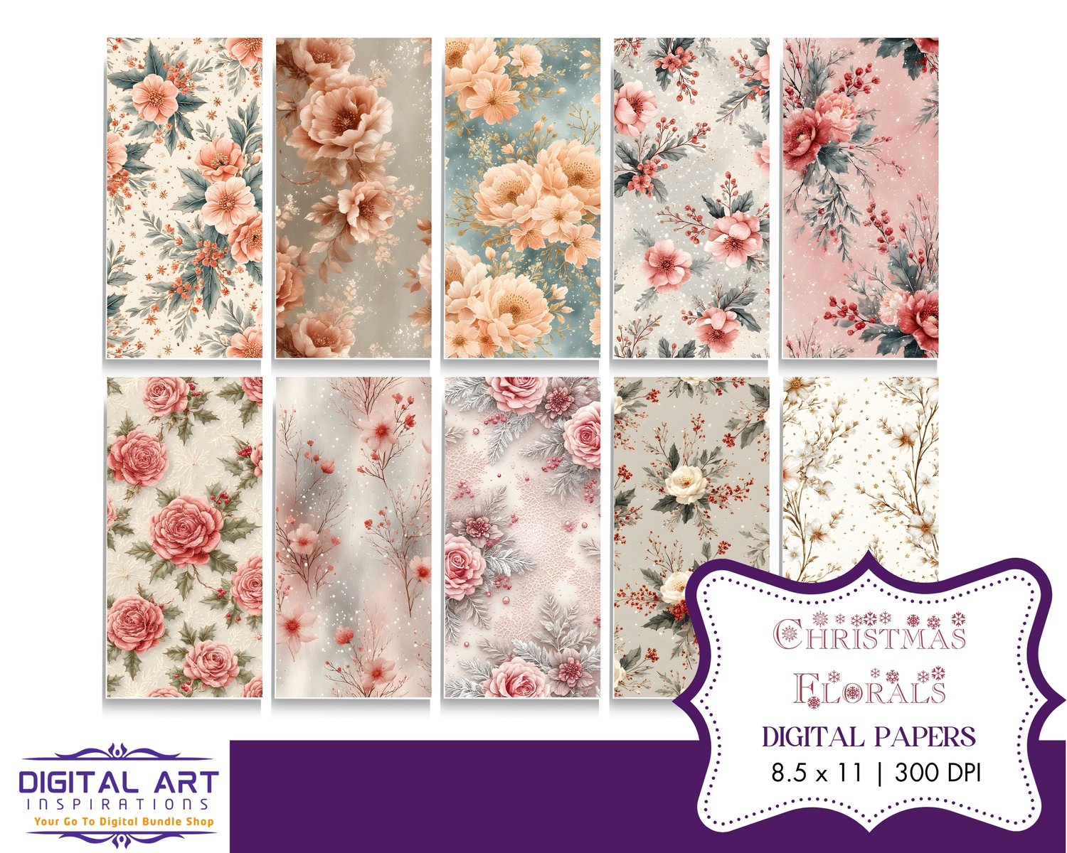 Christmas Florals Digital Papers