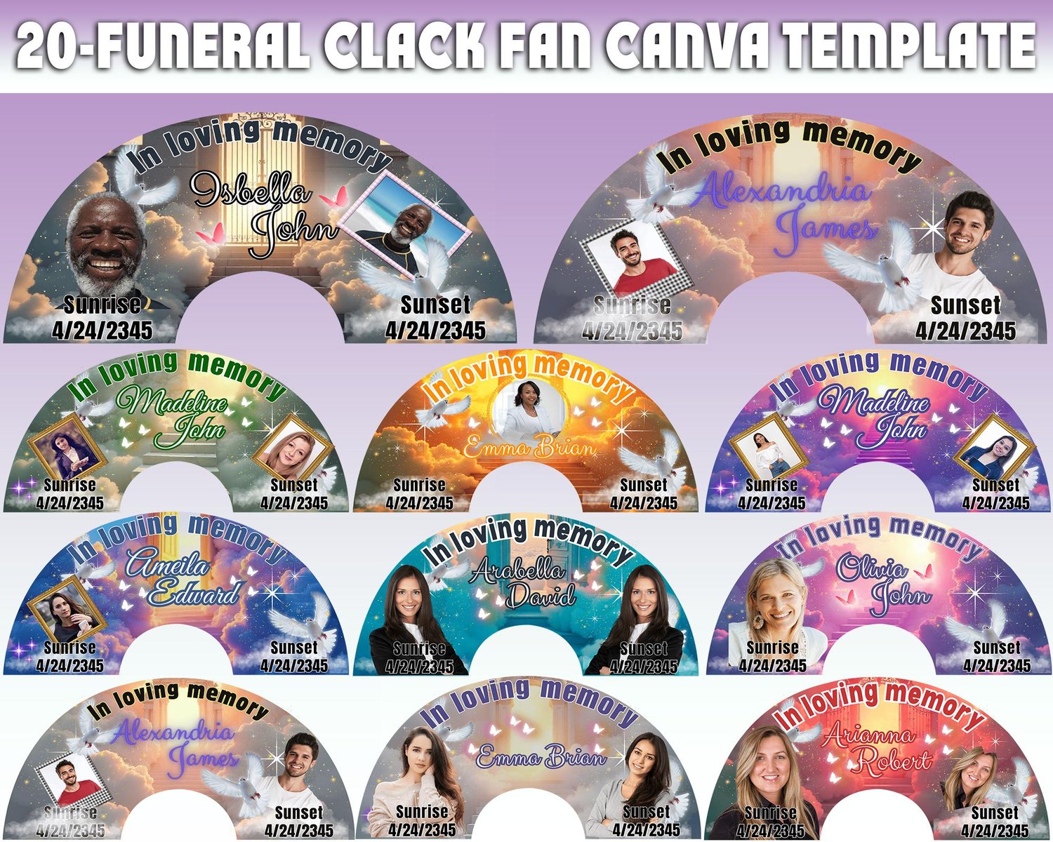 in loving memory fan, funeral fan template, memorial fan design, canva funeral template, black memorial fan, celebration of life fan, rip fan template, funeral program fan, editable memorial template, church service fan design
