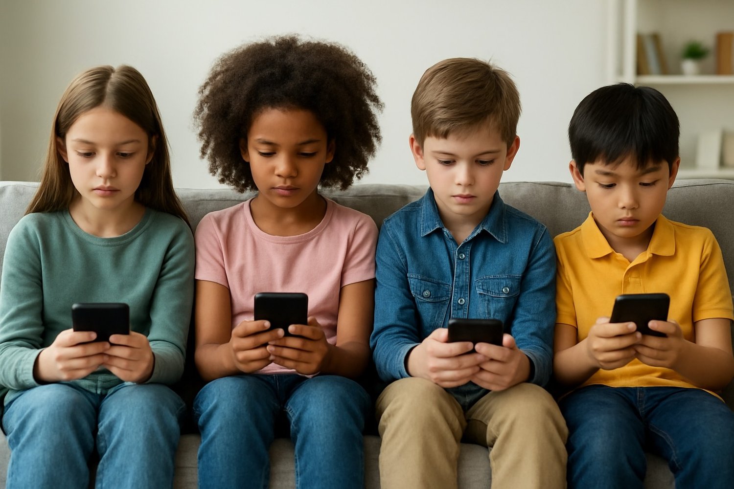 children on device glued to cellphone Ai, social media danger