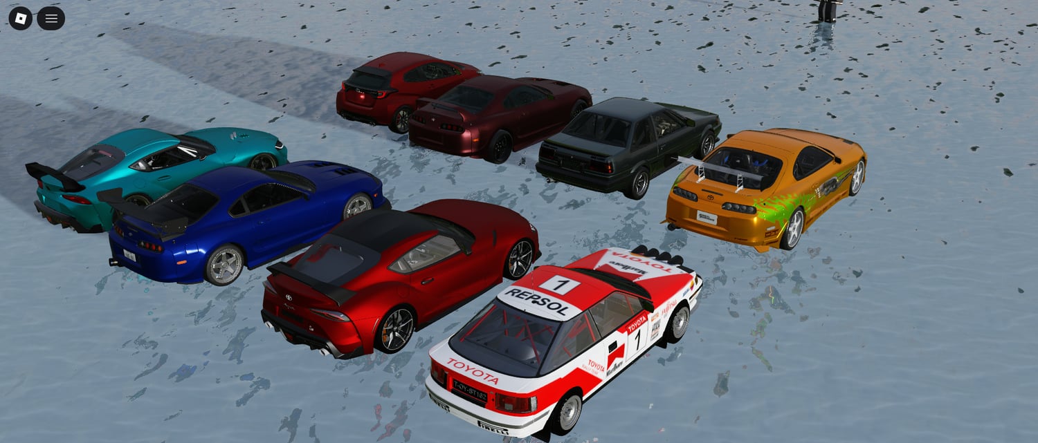 Roblox 8 Toyota Pack featuring realistic street, sport, and rally cars