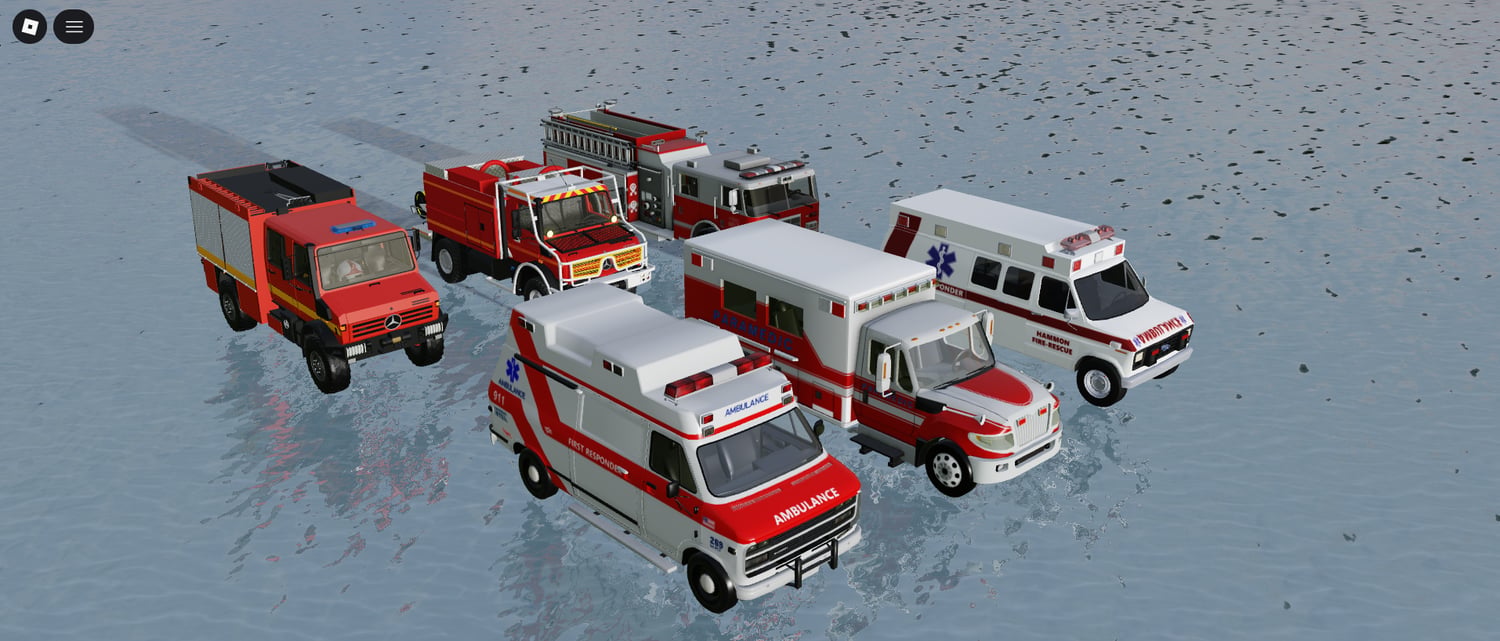 High-detail Roblox fire and EMS vehicle collection with multiple models
