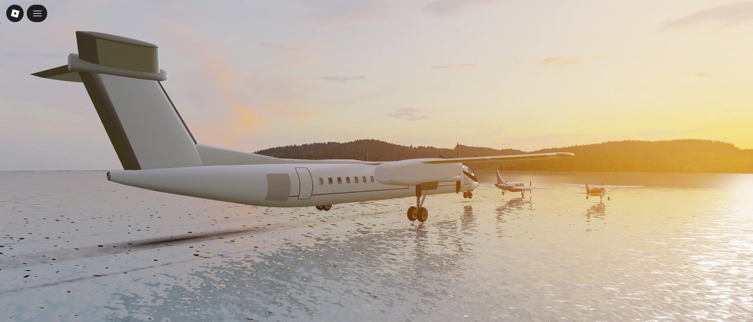 Roblox aviation pack featuring four high-detail planes on reflective terrain