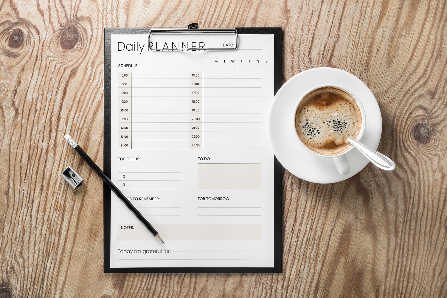Daily planner PDF with schedule, priorities, and notes sections