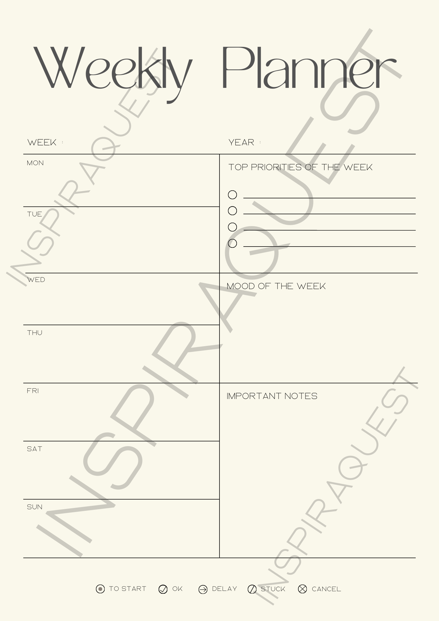 Undated weekly planner PDF template