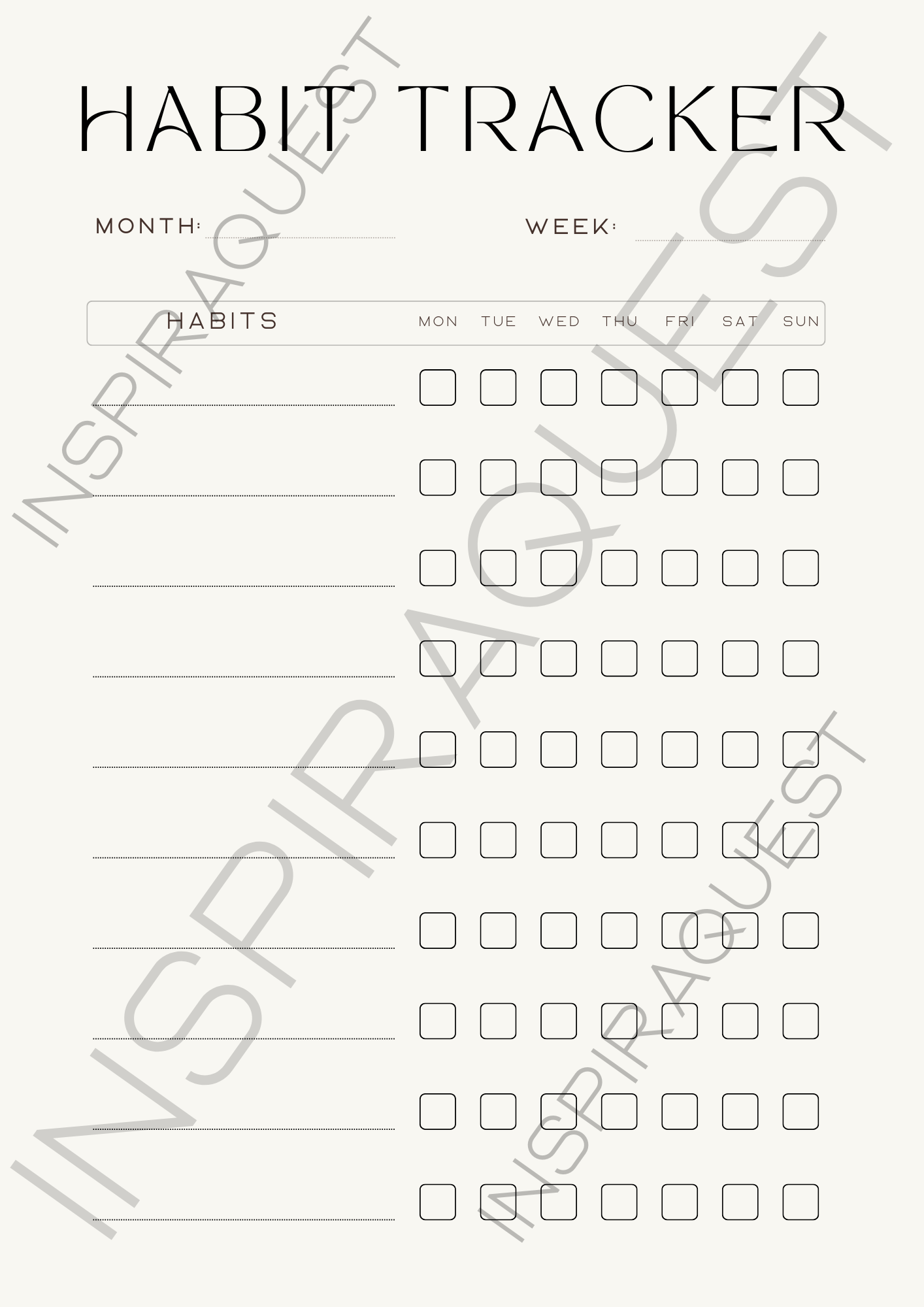 Undated habit tracker layout for daily habit tracking