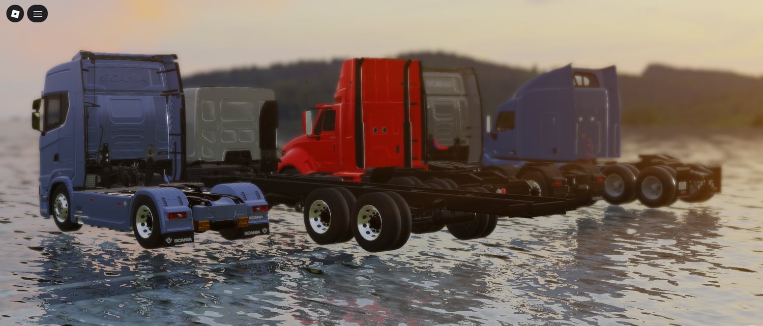 Roblox truck collection featuring modern long-haul tractors with realistic details