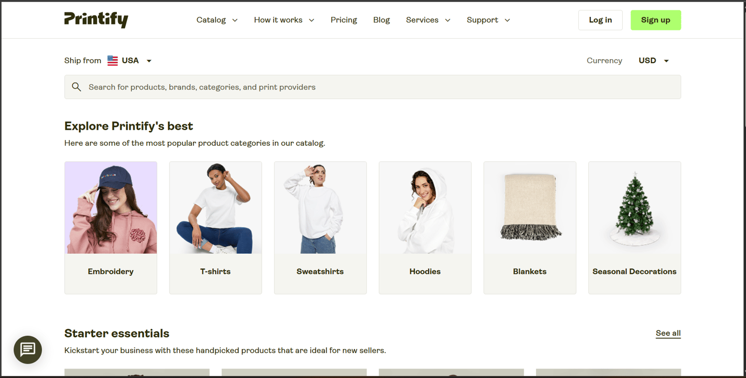 Printify product catalogue