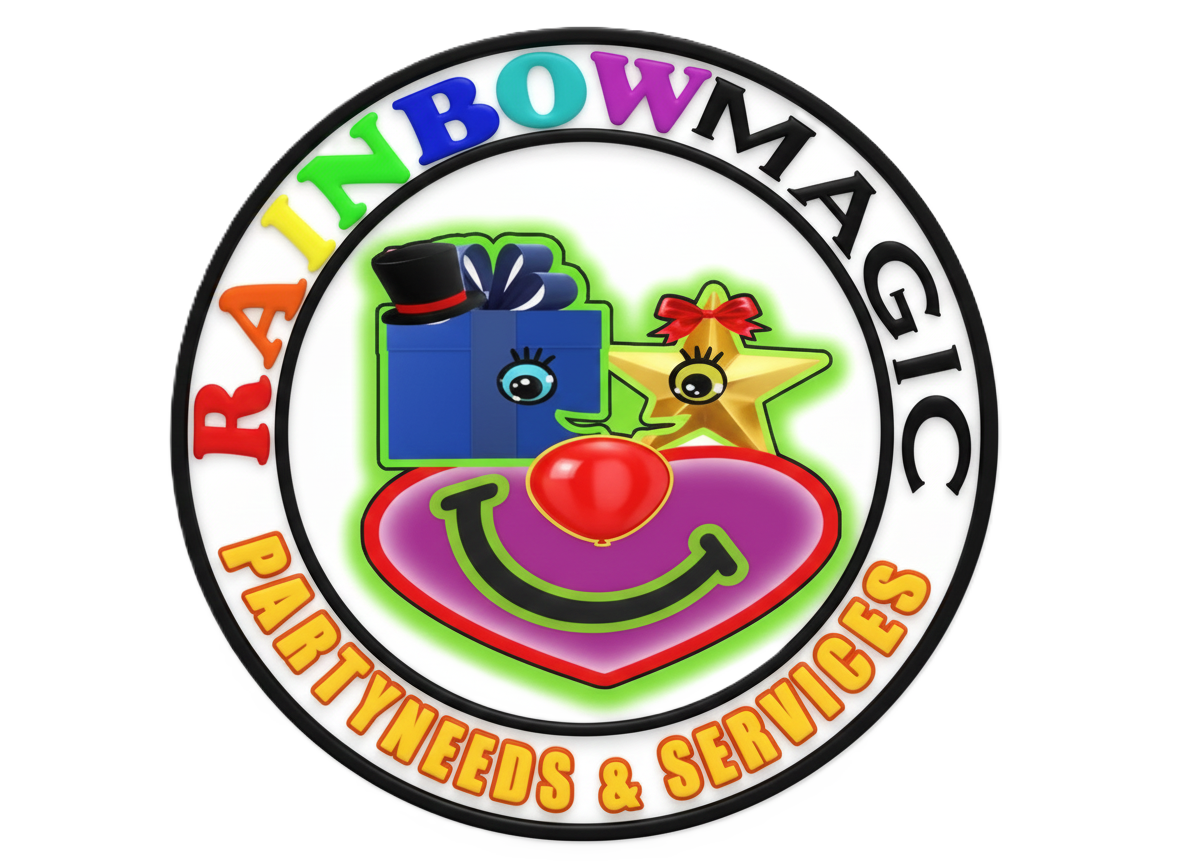 Clown face collage with giftbox, star, magic hat and balloons