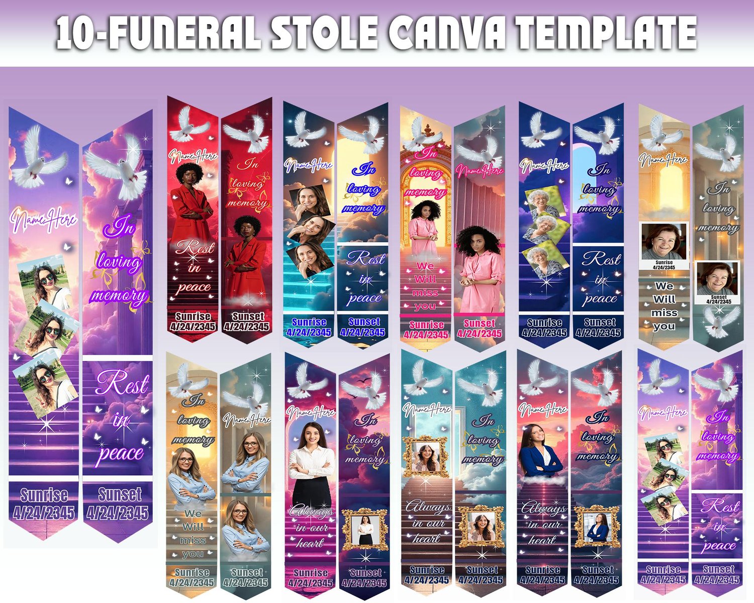 funeral stole template, memorial stole canva, in loving memory stole, celebration of life stole, funeral canva template, memorial church stole, remembrance stole design, editable funeral template, memorial apparel template