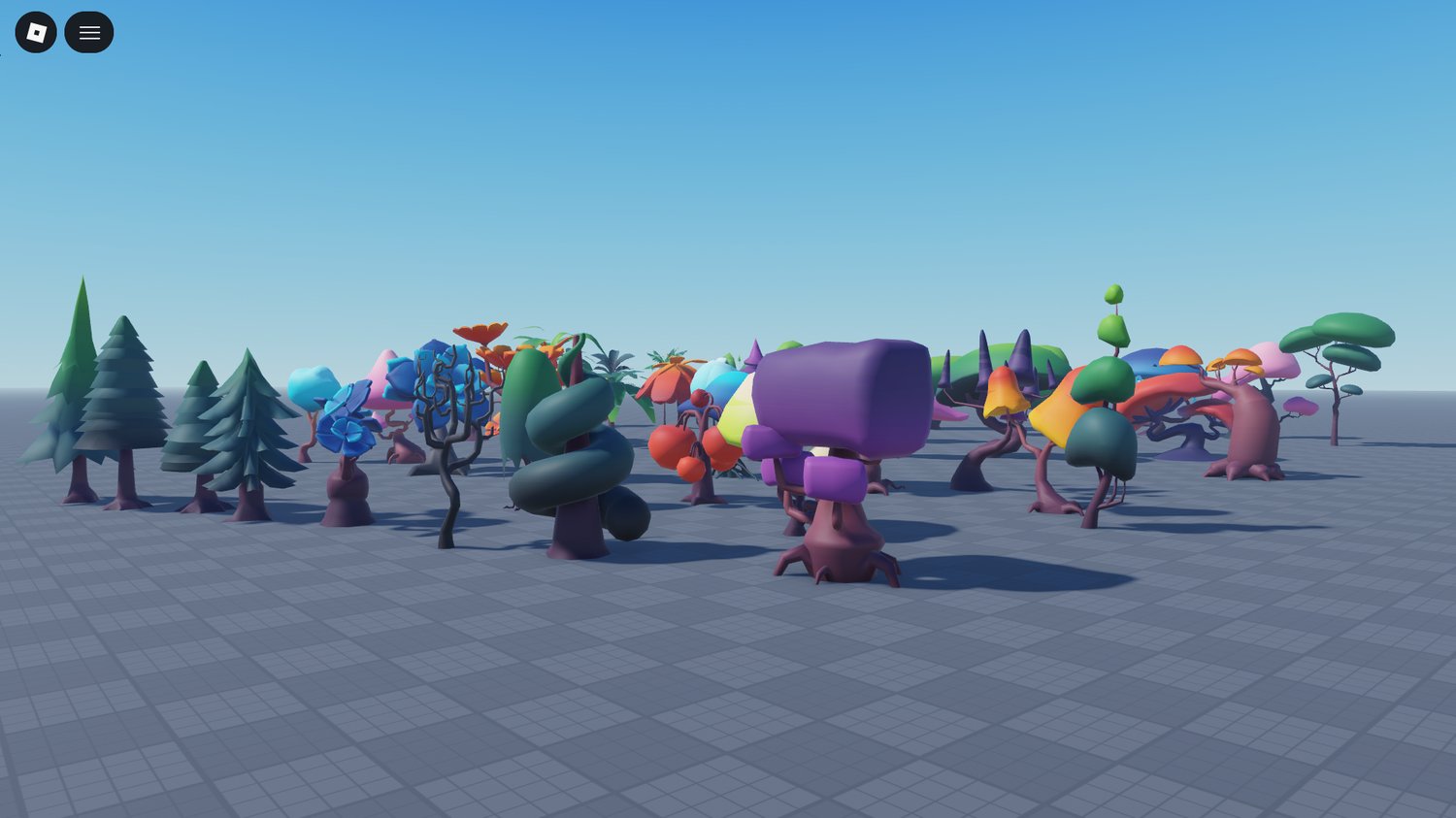 Stylized low poly trees placed in forest map
