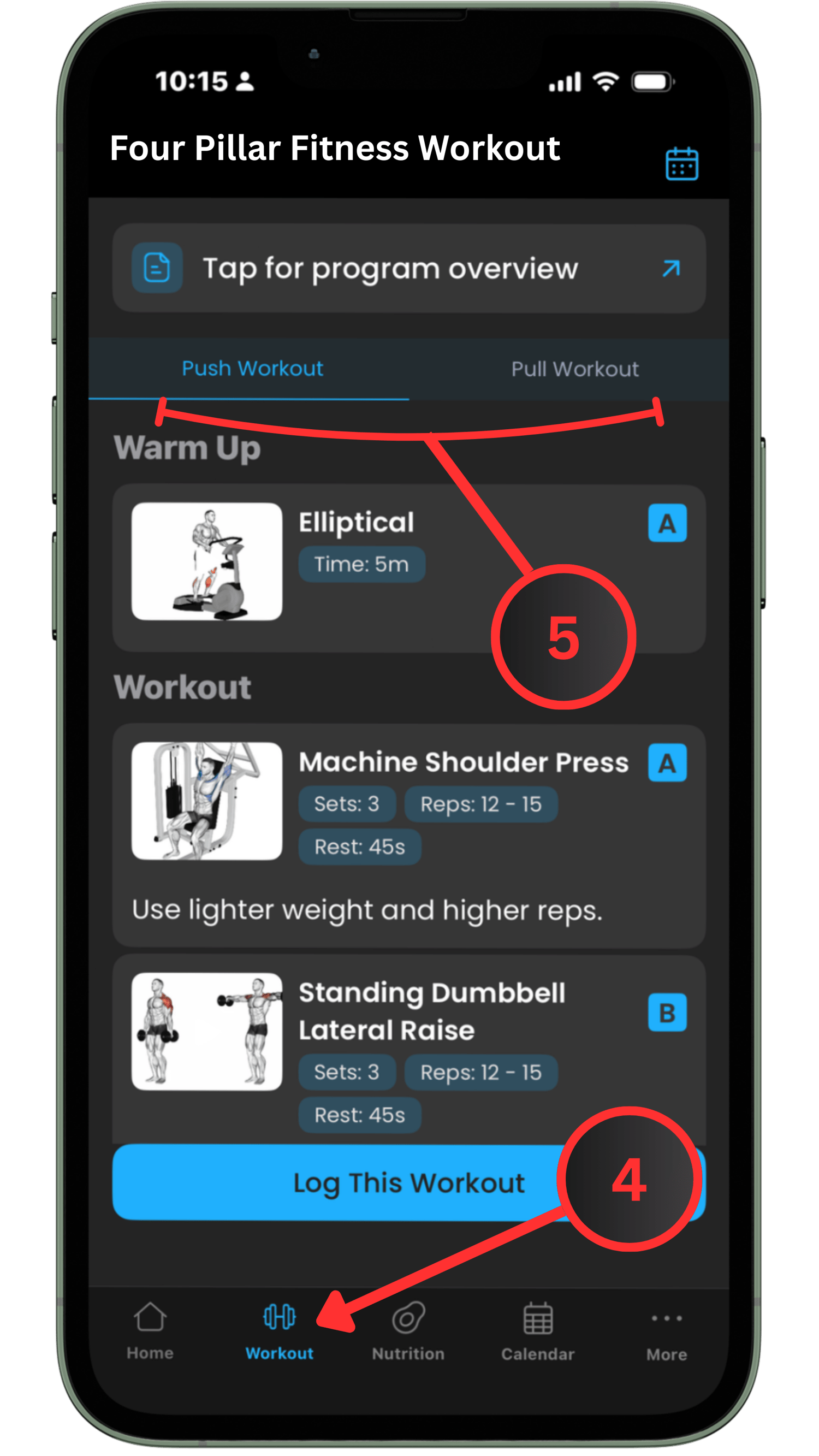 4PF Coaching App - Exercise Workouts Page