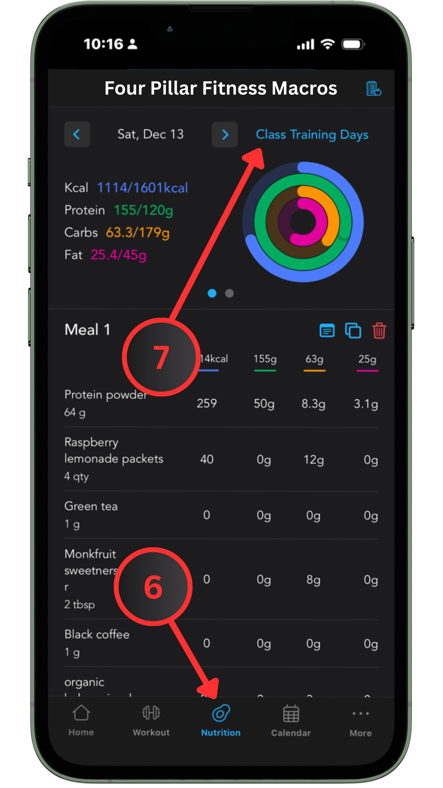 4PF Coaching App - Nutrition Page