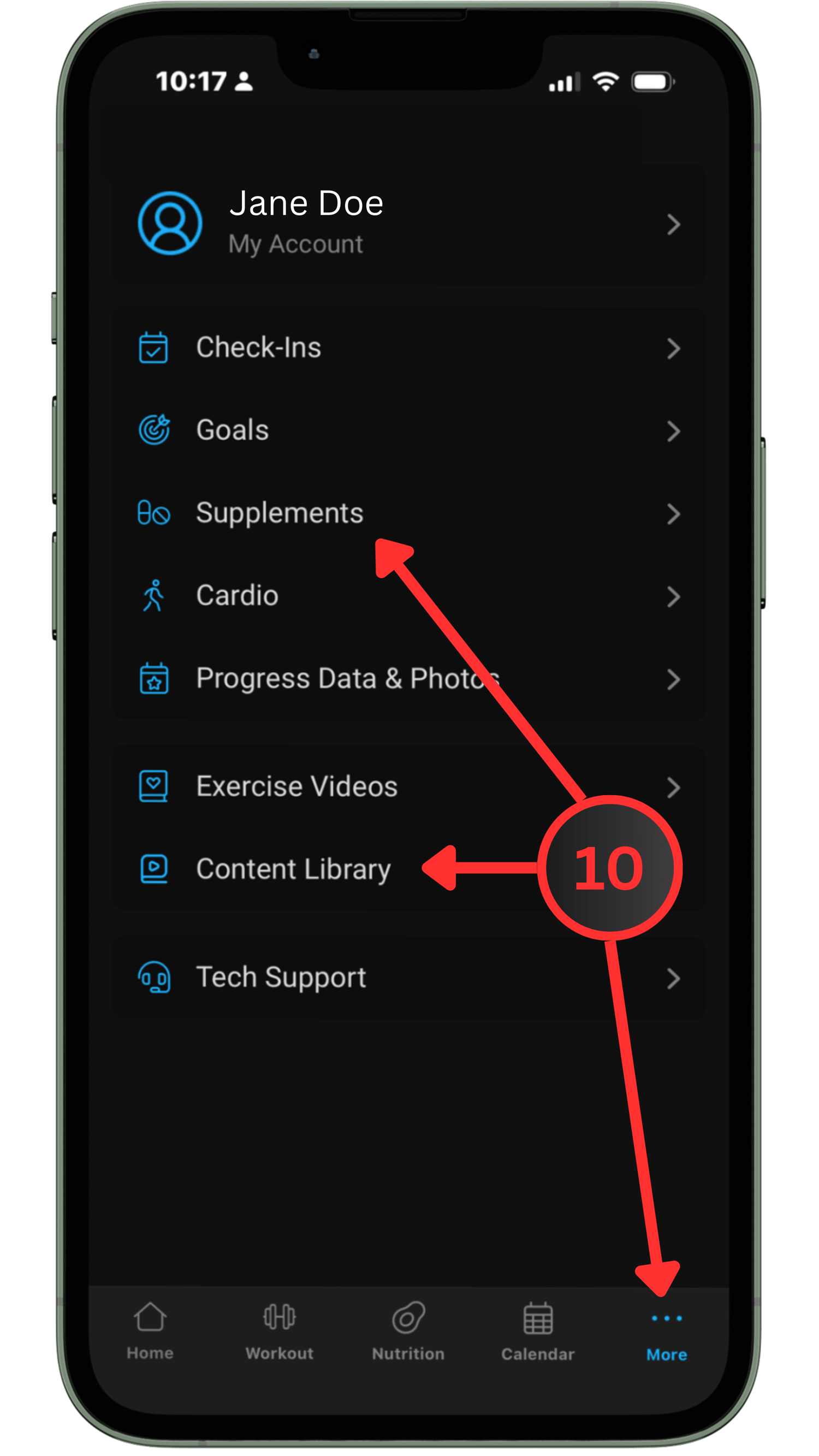 Four Pillar Fitness Coaching App - More Button, Account, Supplements, etc