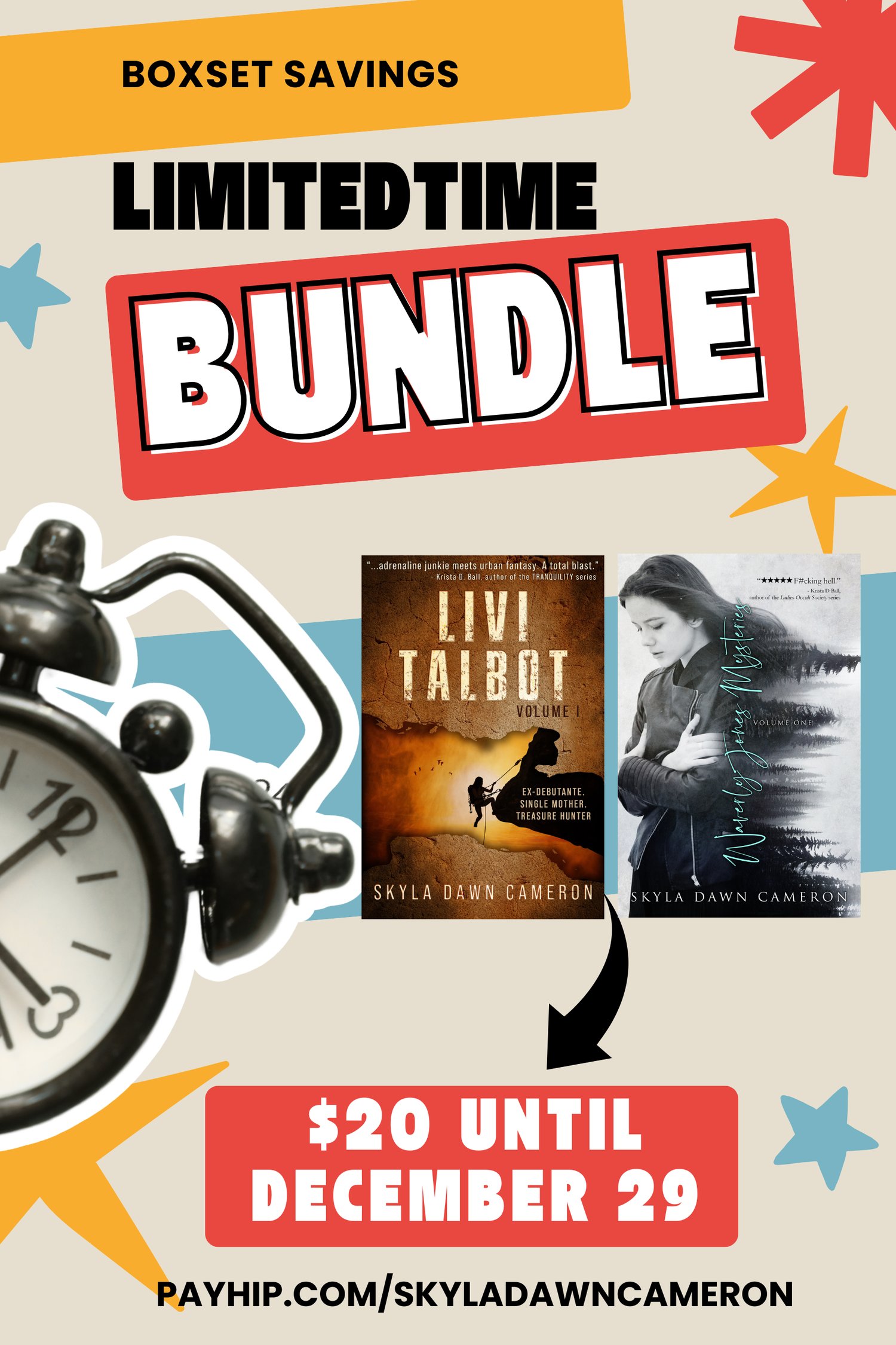 A graphic showing a limited time graphic, $20 until December 29, two boxsets.