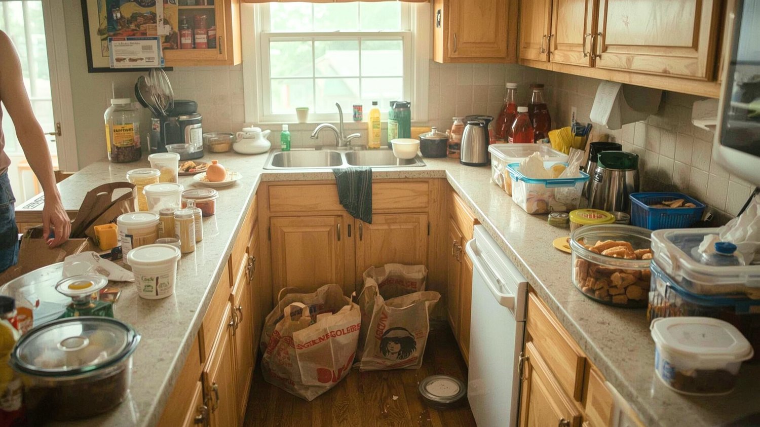 Messy kitchen after holiday party.