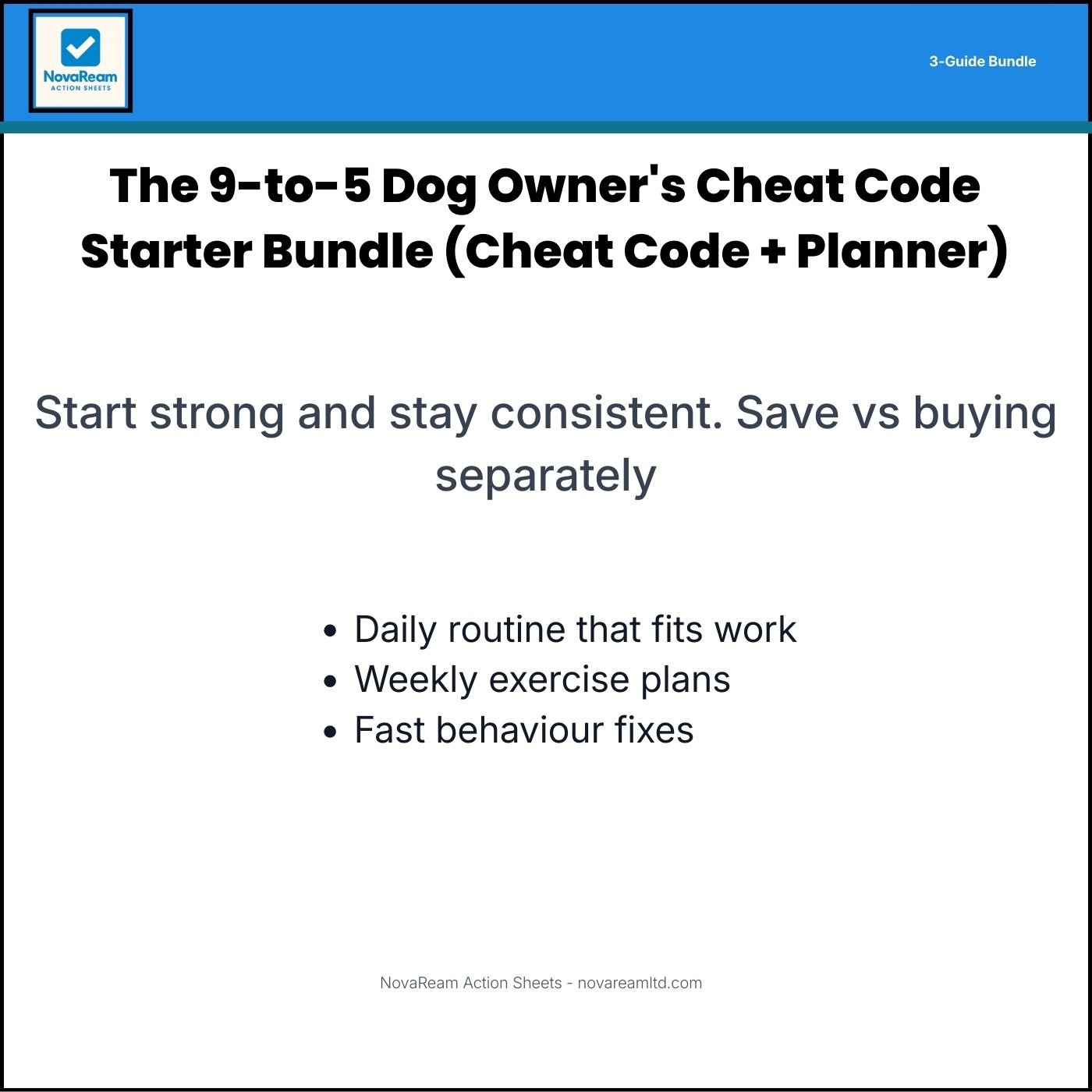 Starter Bundle for busy dog owners: daily walk ideas, quick brain games, and calm-down