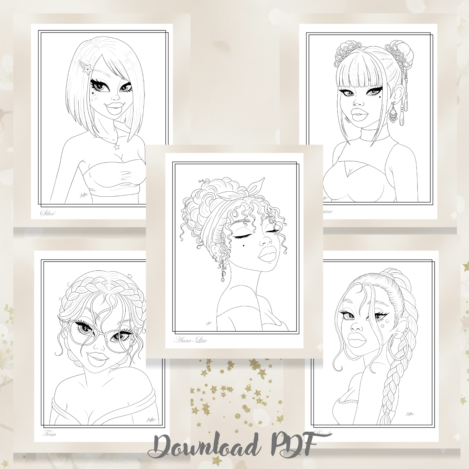 Portraits féminins poétiques à imprimer et colorier