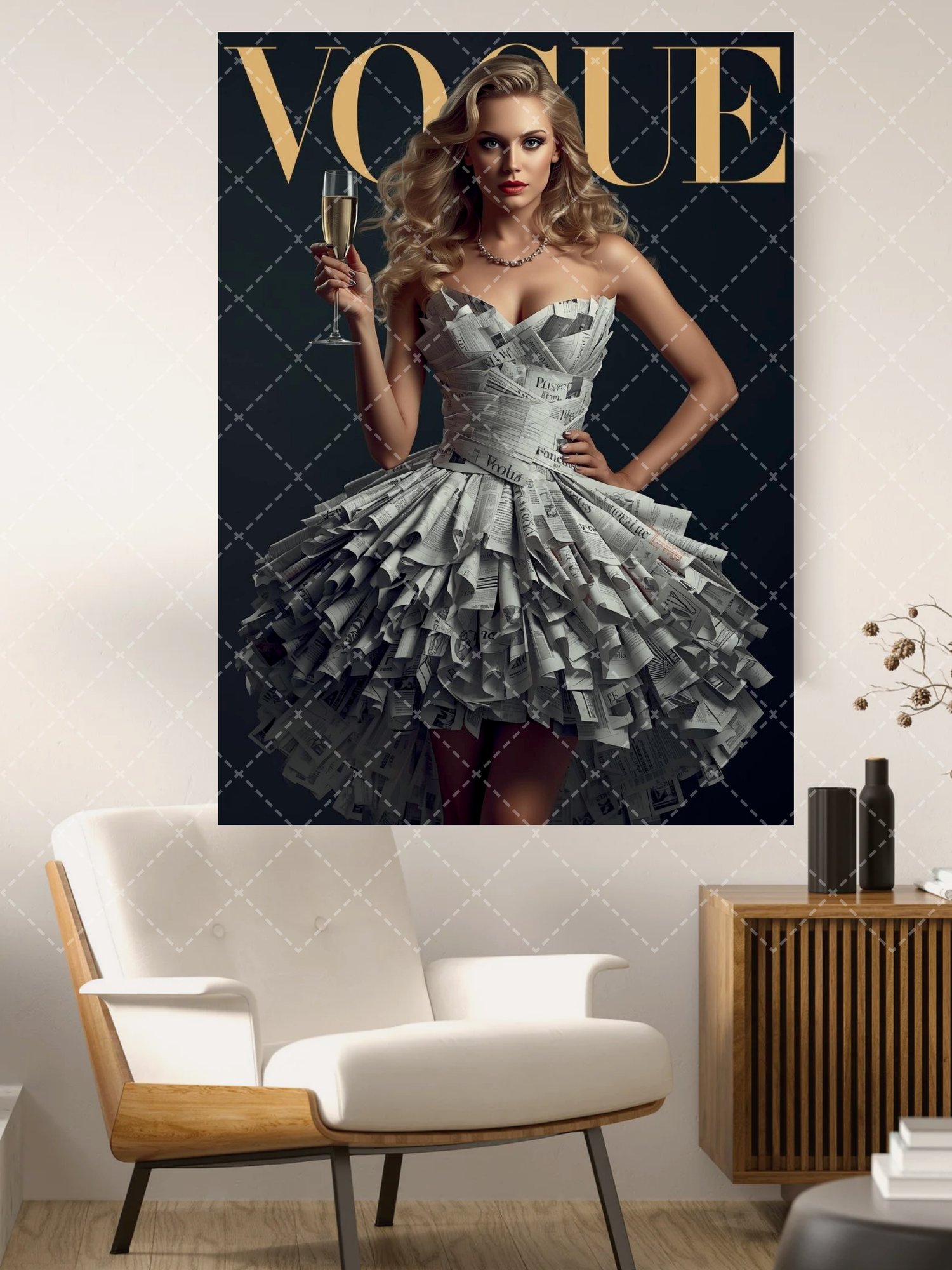 High-fashion editorial art print,  Photorealistic, cinematic poster,  Elegant newspaper fashion wallart,  digital download art poster,  digital wall art