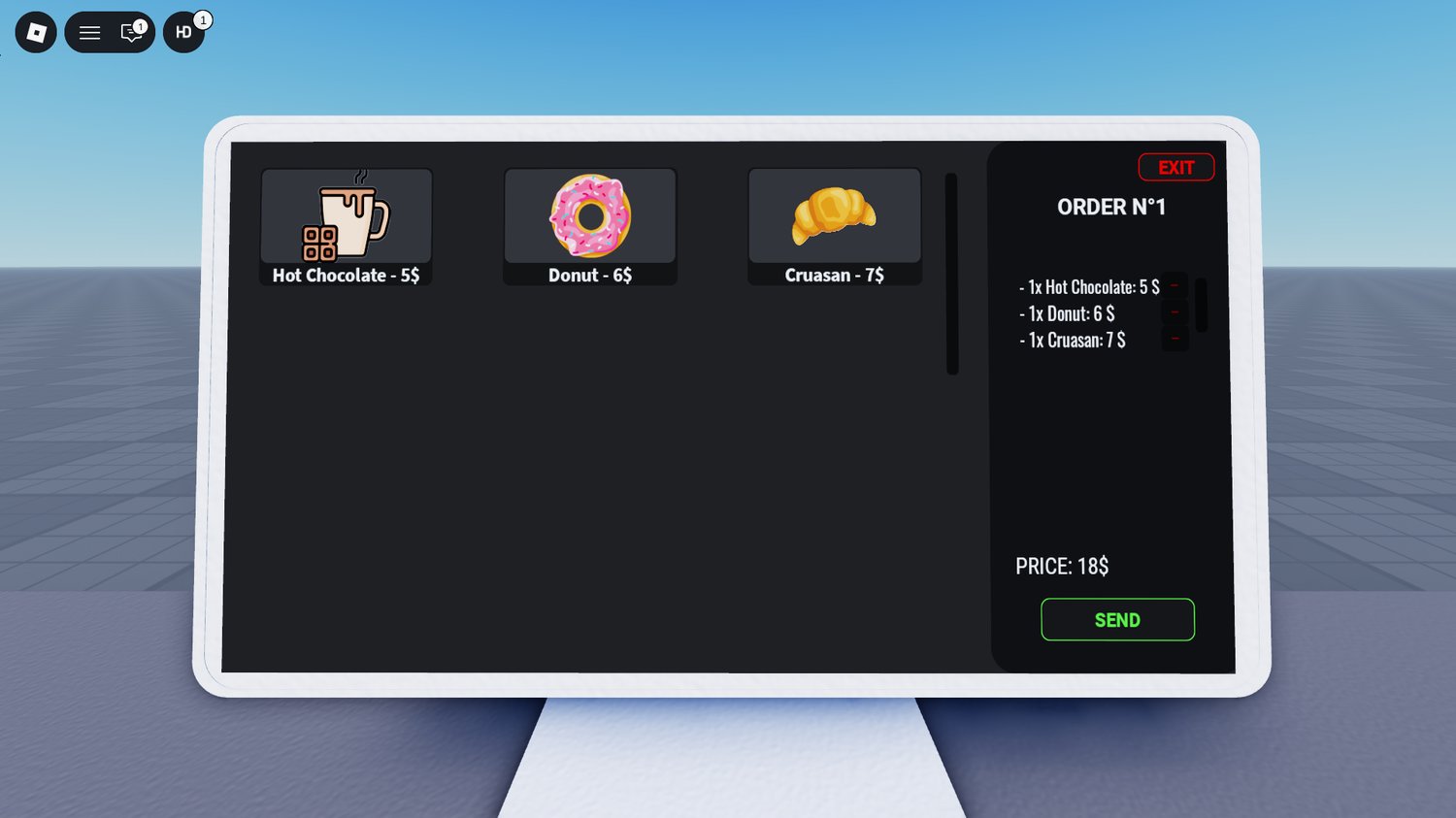 Scripted ordering system in Roblox shop