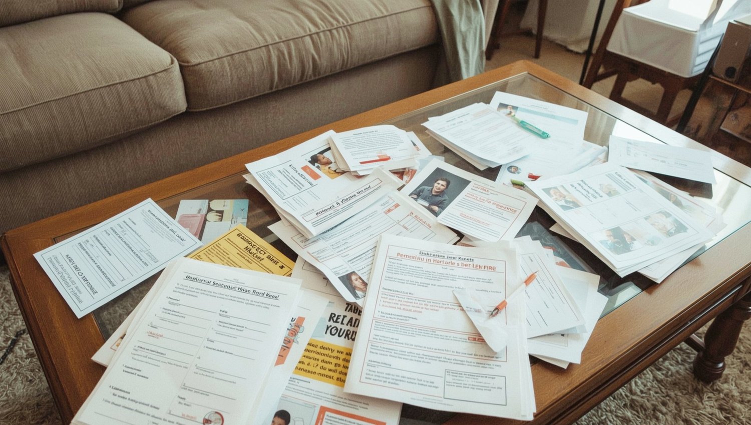 pile of papers from school