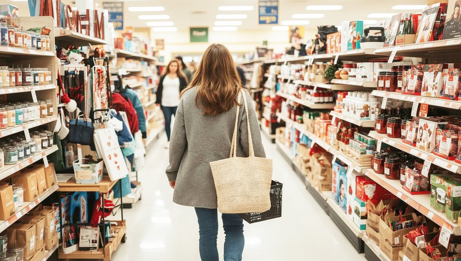 A mom shopping in a supermarket.