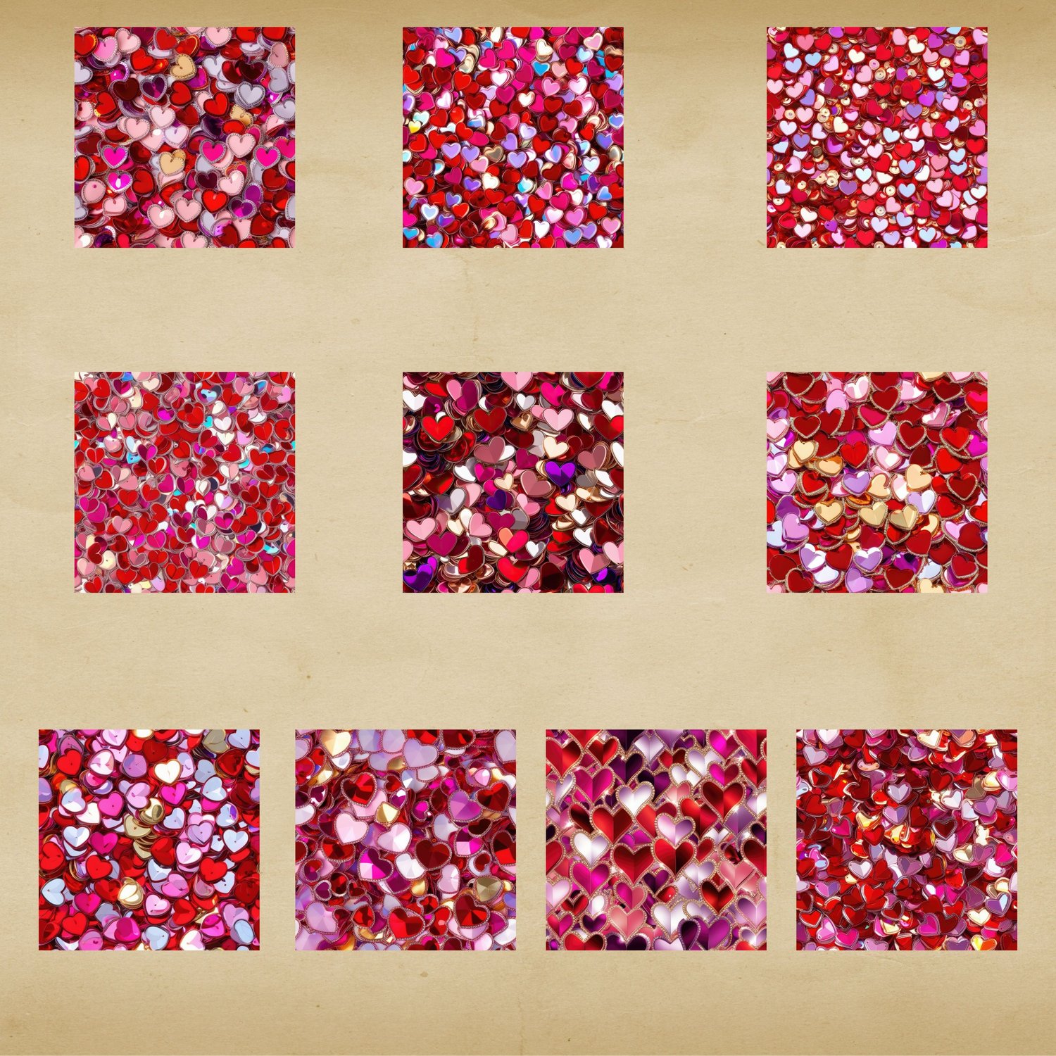 Heart Sequins Valentines Day Seamless Patterns Digital Paper Digital ...