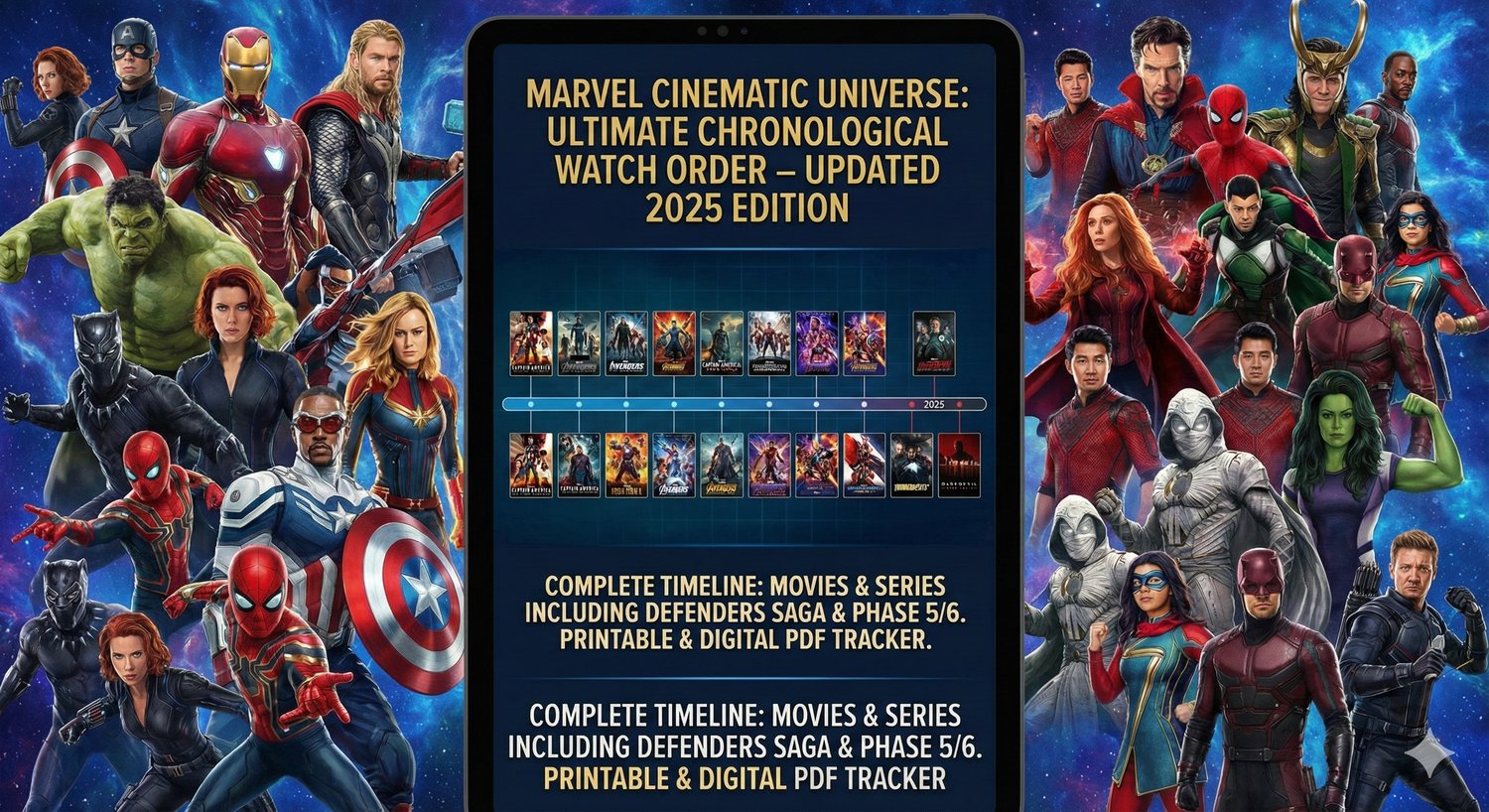 The Ultimate MCU Watch Order Checklist: Complete Chronological Guide (Updated 2025) – Printable PDF | Marvel Cinematic Universe (MCU) Binge-Watch Tracker & Timeline Guide | Digital PDF Download