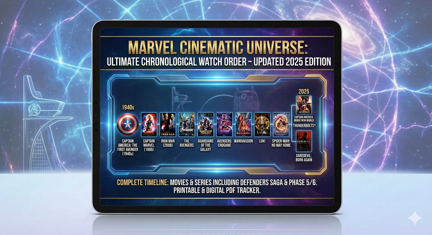 The Ultimate MCU Watch Order Checklist: Complete Chronological Guide (Updated 2025) – Printable PDF | Marvel Cinematic Universe (MCU) Binge-Watch Tracker & Timeline Guide | Digital PDF Download