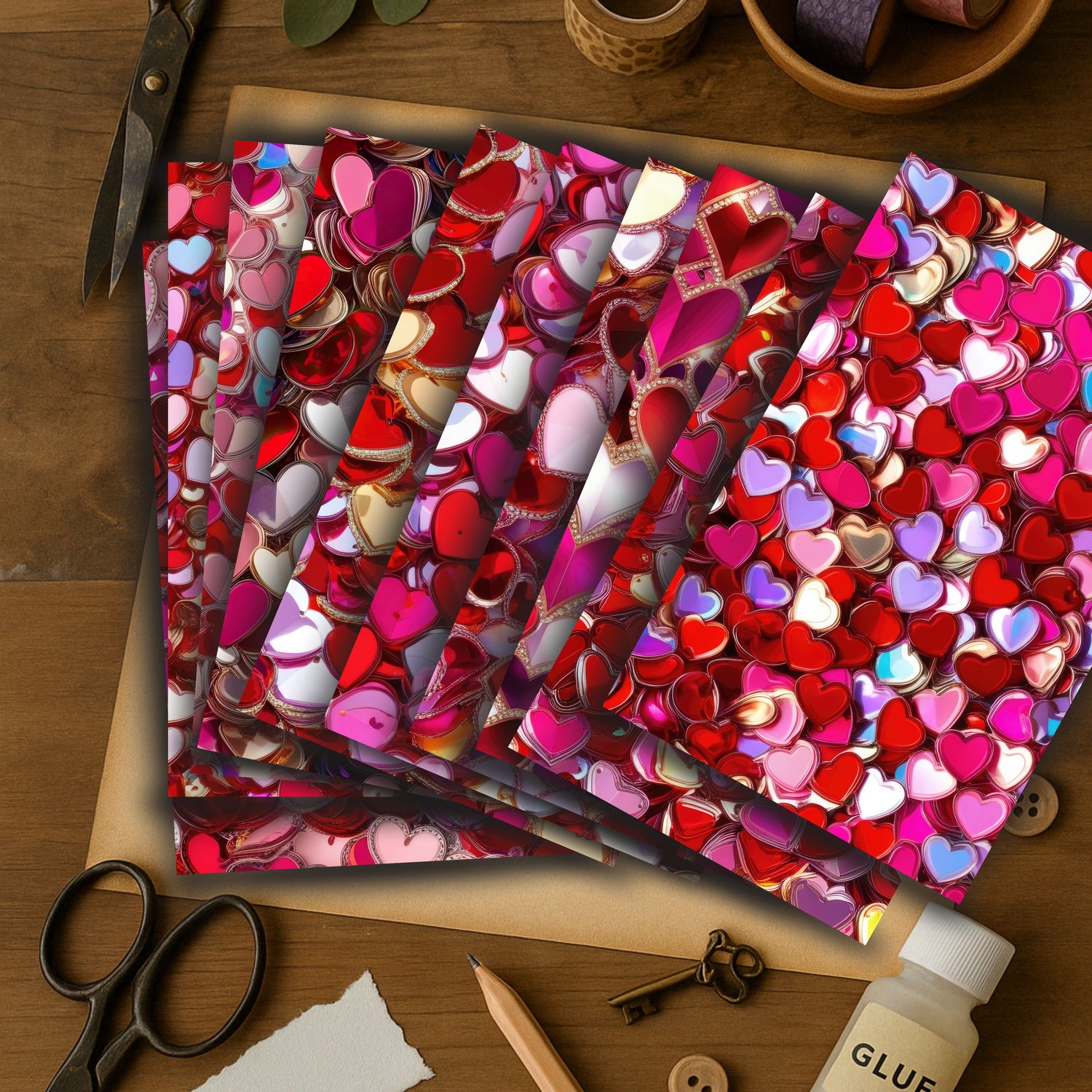 Heart Sequins Valentines Day Seamless Patterns Digital Paper Digital ...