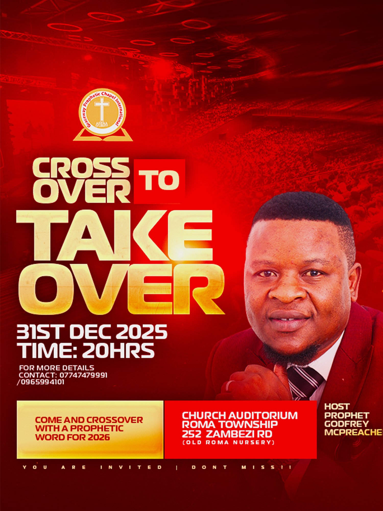 Church flyer designs for Christian events including Sunday service, prayer meeting, and crossover night posters.