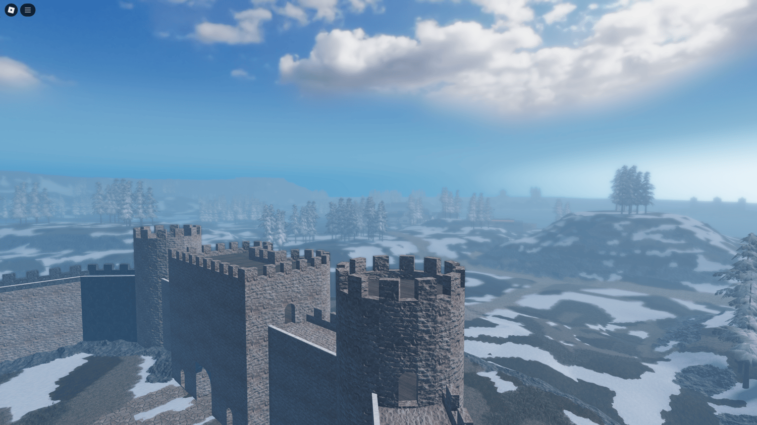 Medieval fortress rising from frozen ground
