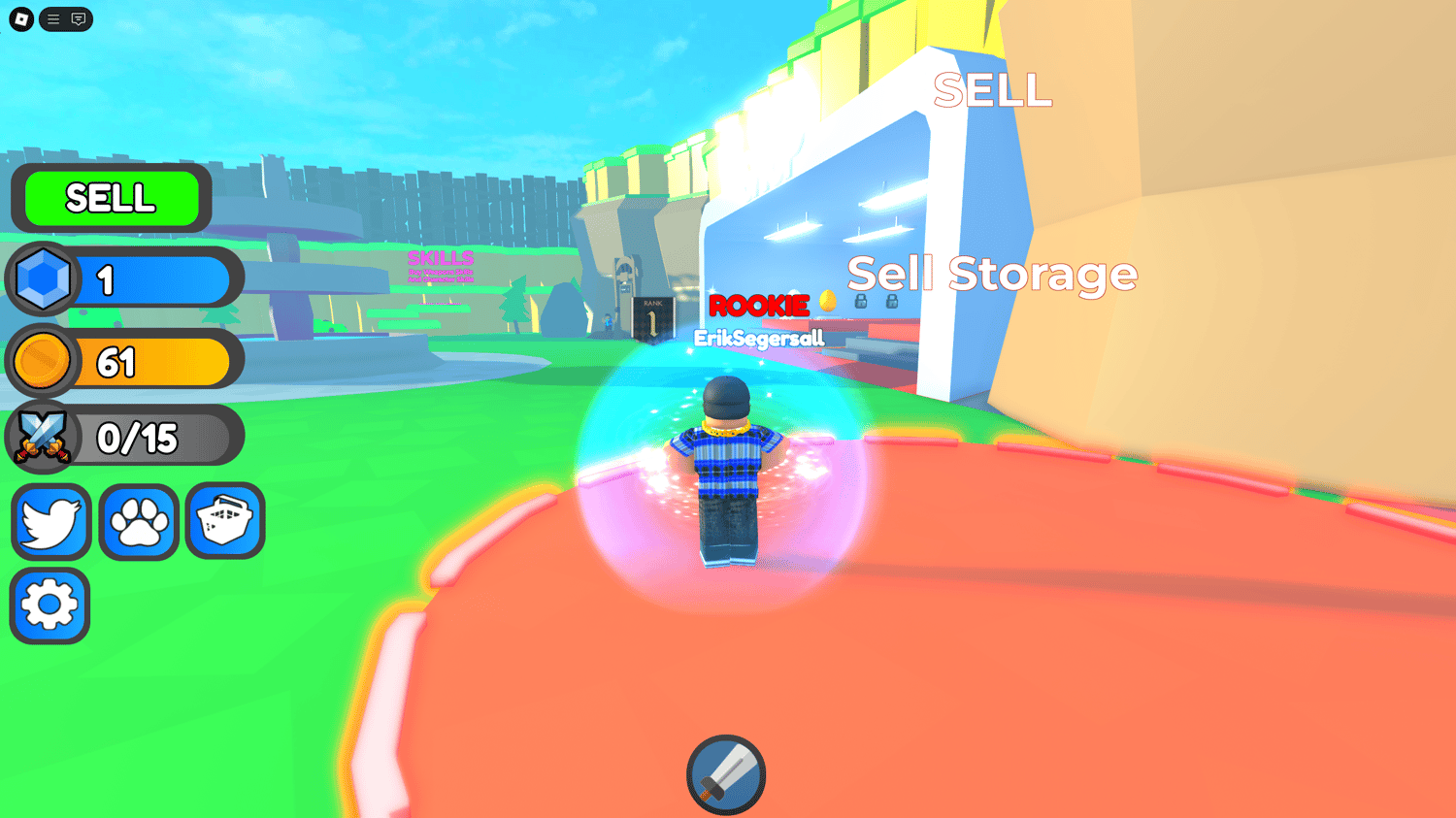 Player fighting enemies with upgraded sword in Roblox