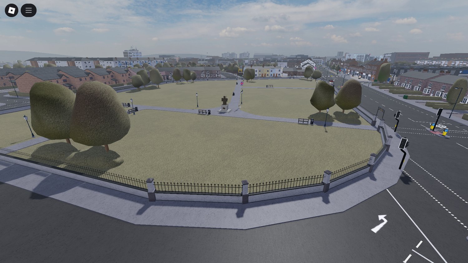 Community-focused Roblox world with UK-inspired design