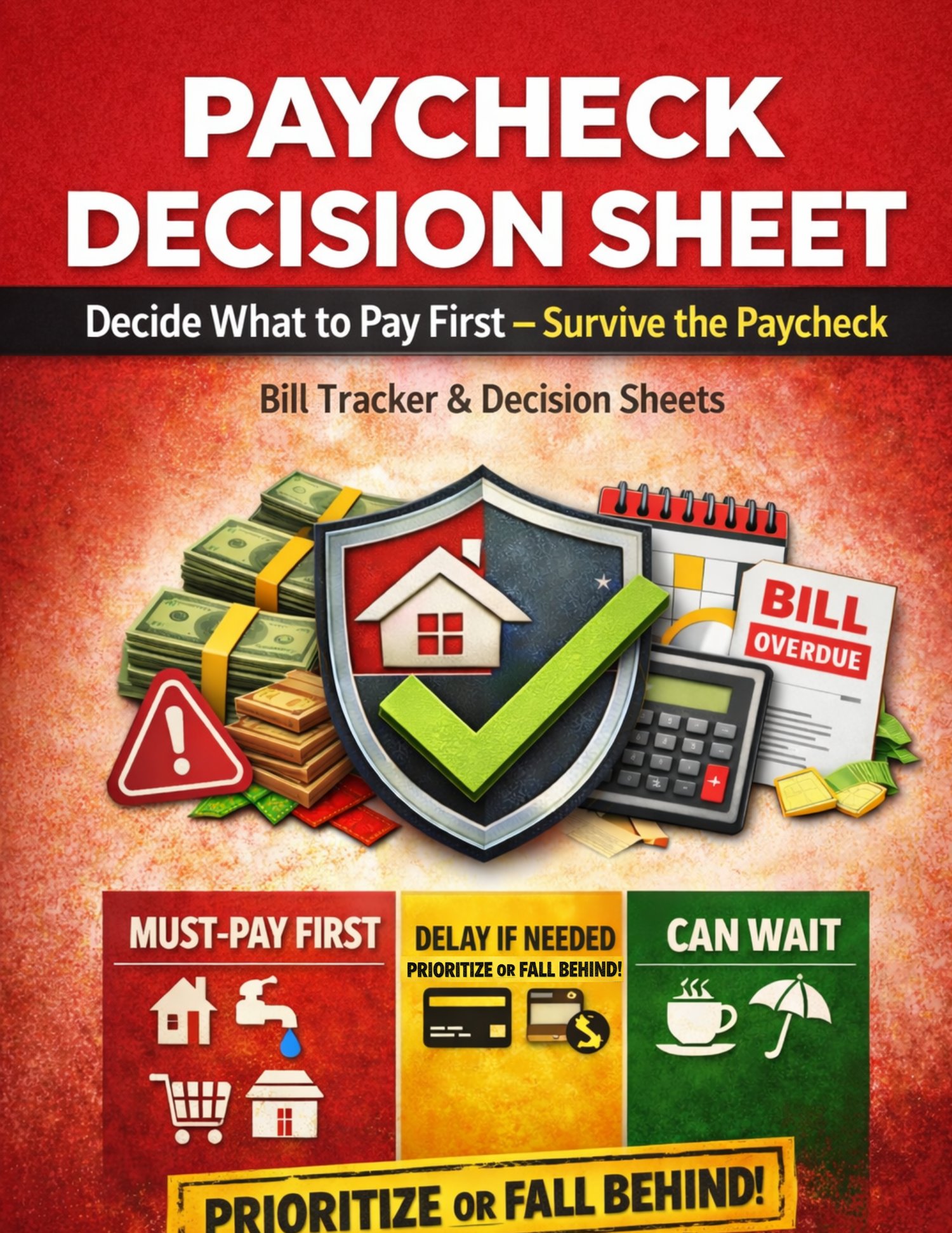 Editable Paycheck Decision Sheet PDF to prioritize bills and manage your finances easily.