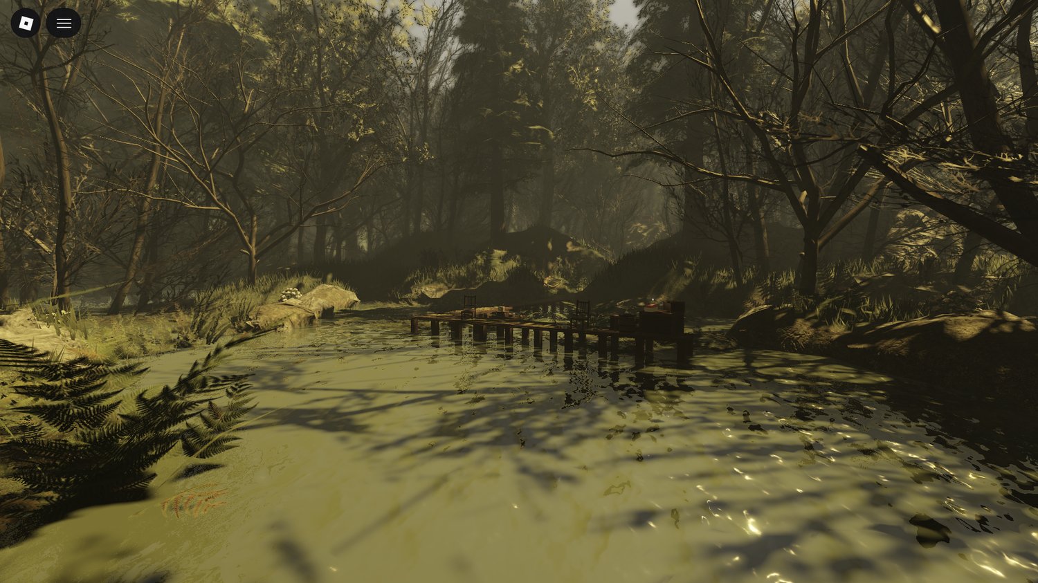 Wooden dock in overgrown wetland