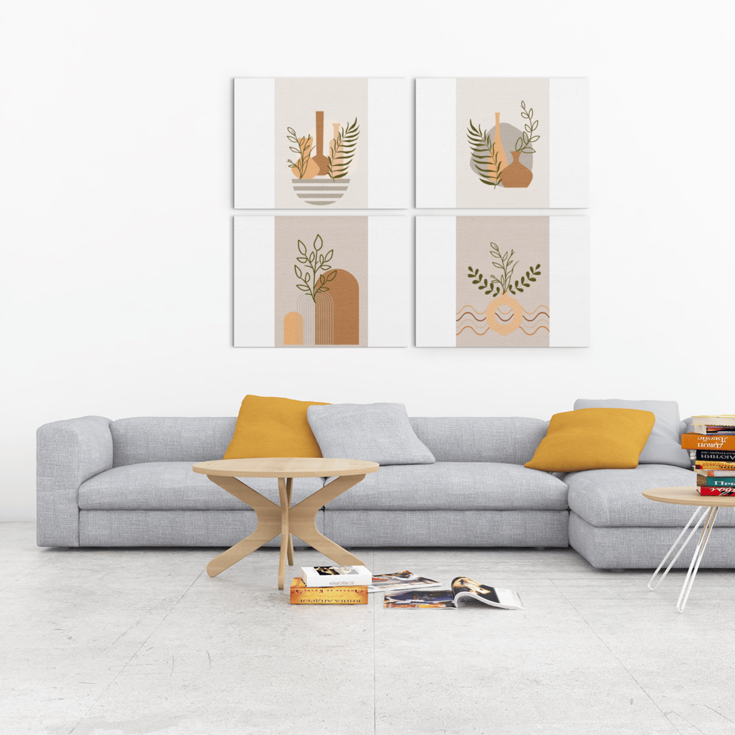 Boho Abstract Botanical Wall Art Set of 4