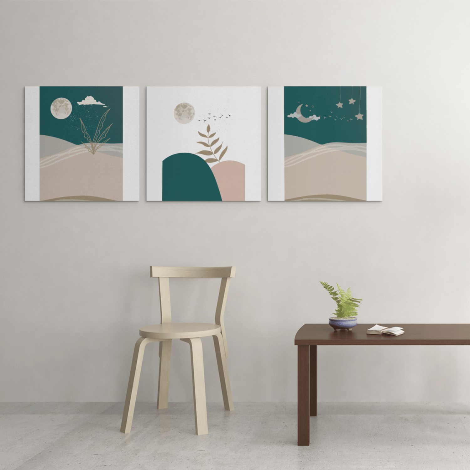 Boho Moon Wall Art Set of 3