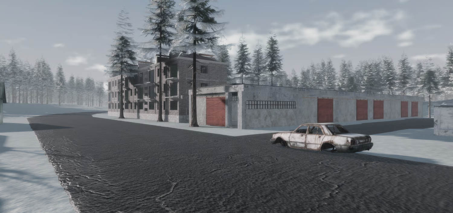Long open highway through winter environment
