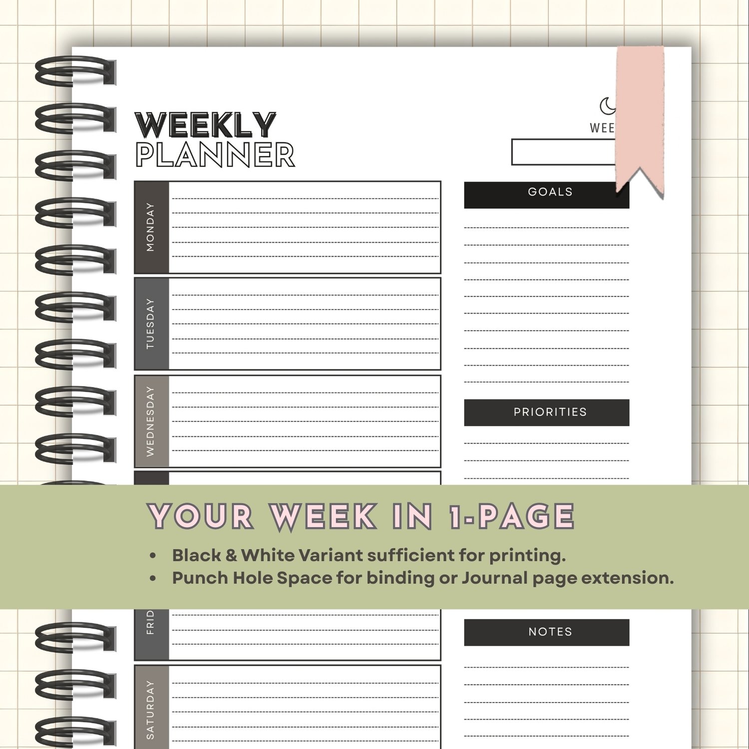 Dark Mode Printable Digital Weekly Planner - Payhip