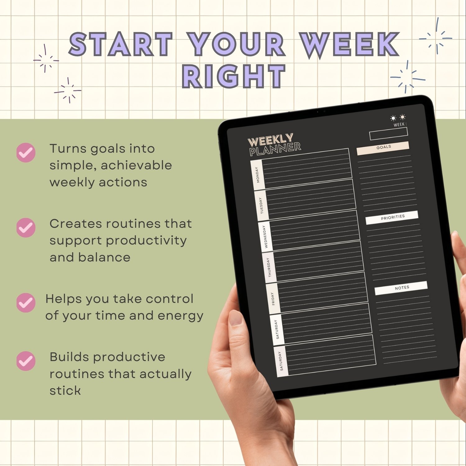 Dark Mode Printable Digital Weekly Planner - Payhip