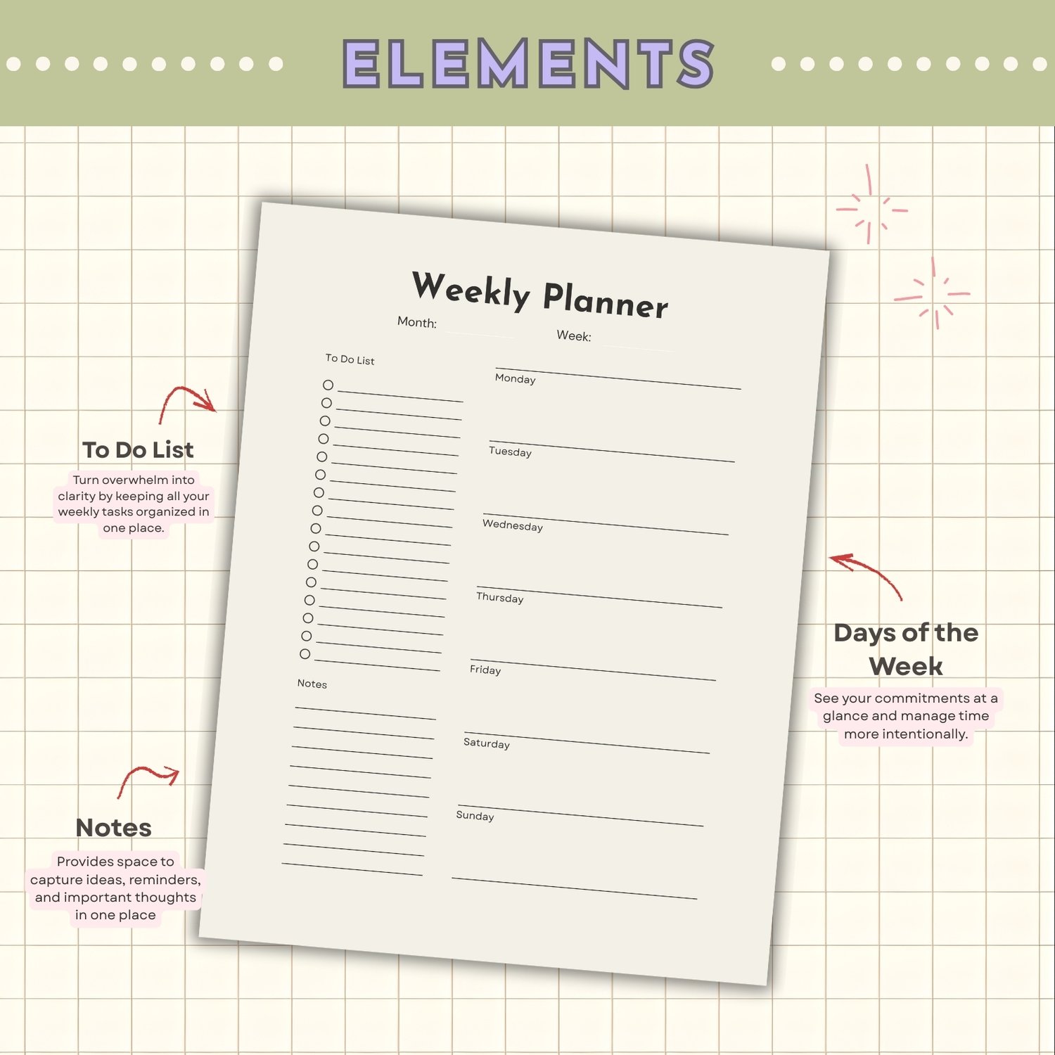 Minimalist Printable Digital Weekly Planner - Payhip