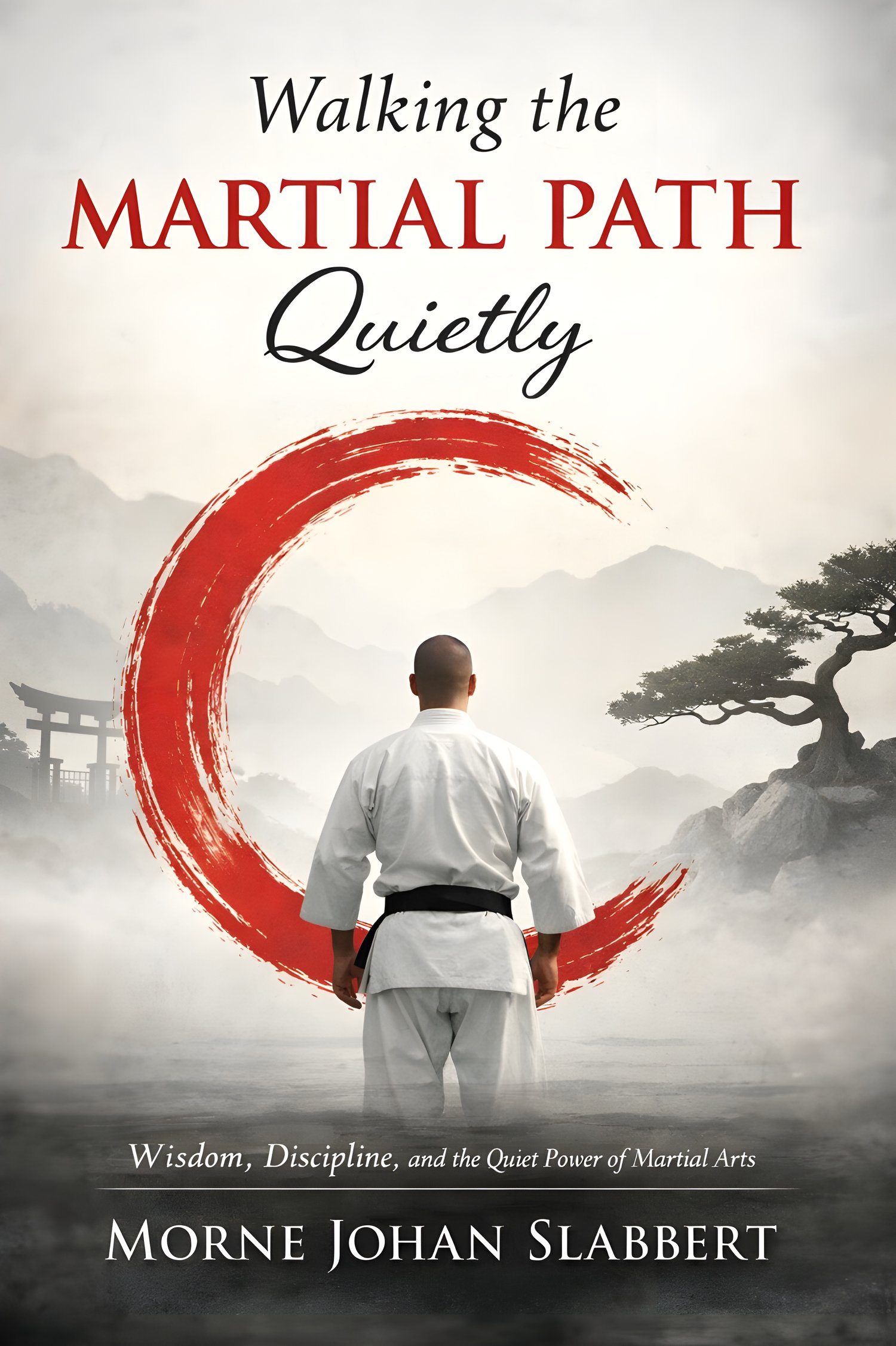 Cover of the book Walking the Martial Path Quietly by Renshi Mornè Johan Slabbert, a martial arts philosophy book about discipline, quiet strength, and lifelong practice