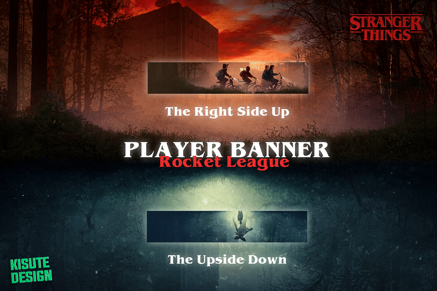 Bundle Rocket League comprenant décal voiture, ballon et bannière de joueur, style inspiré de Stranger Things