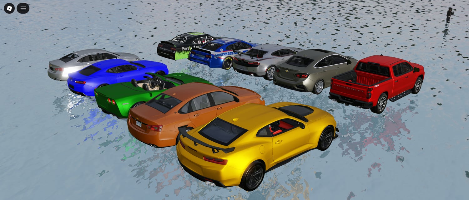 Chevrolet vehicles driving through city