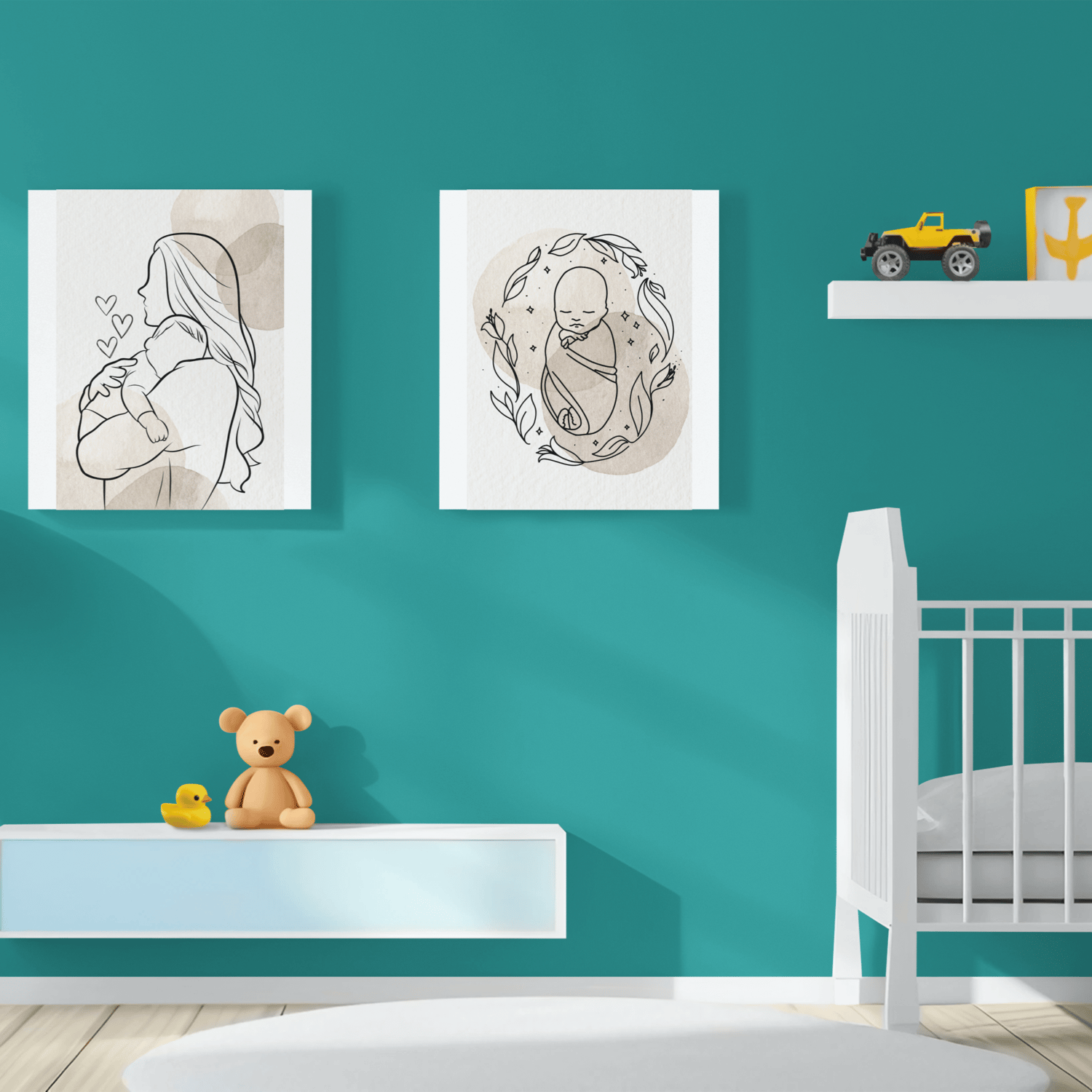 Minimal mother holding baby line art nursery wall art printable for newborn baby room decor