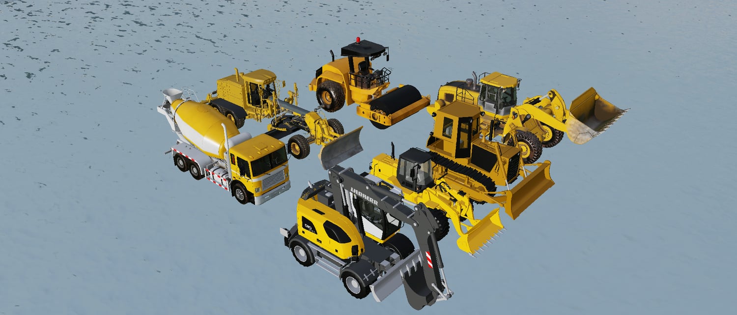 Cranes and construction vehicles lineup