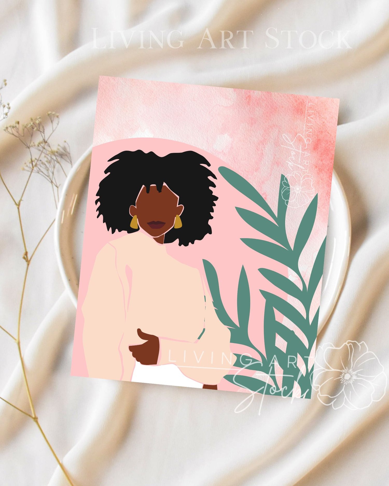 Pink Watercolor African American Art Printable